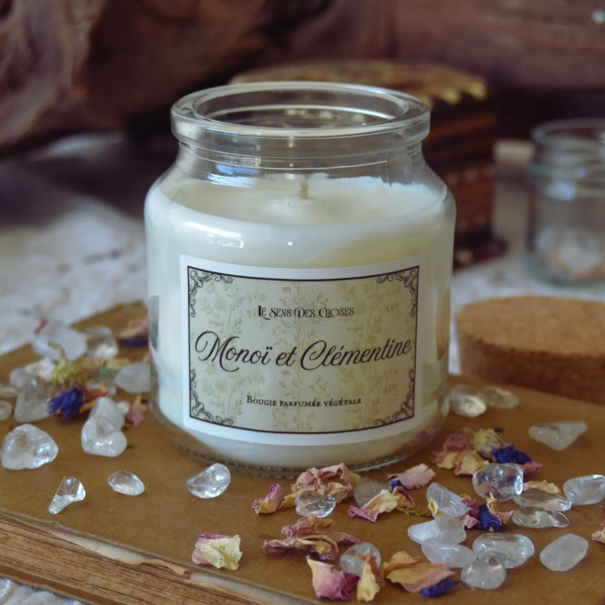 Bougie artisanale parfumée Monoï et Clémentine | Bougie parfumée naturelle à la cire végétale et parfum de Grasse