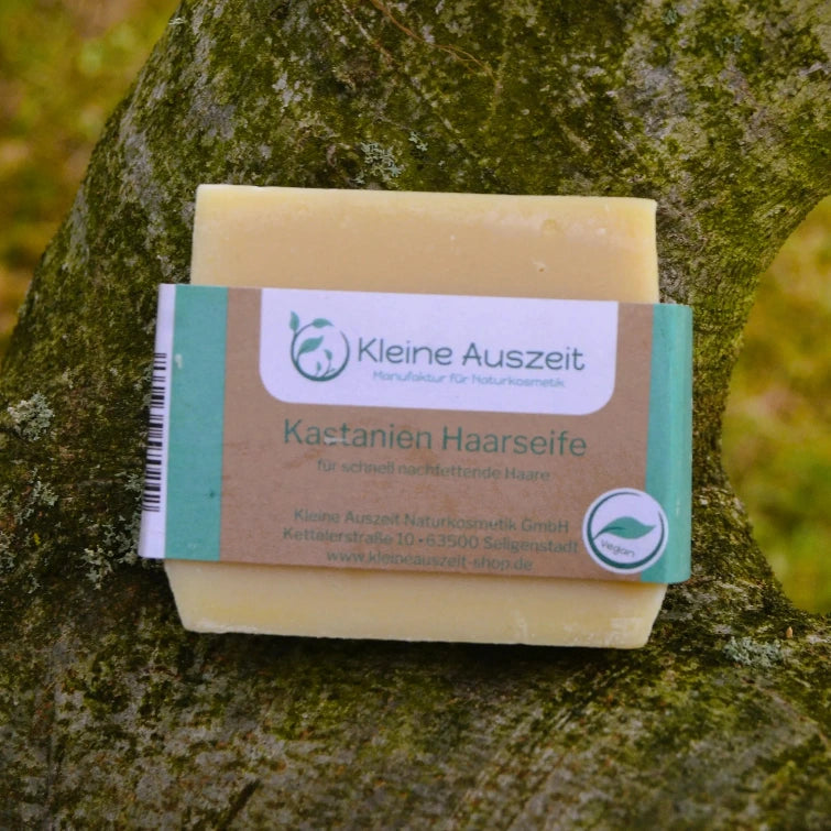 Image de shampooing à la châtaigne — cheveux gras | Le sens des choses, boutique en ligne de produits artisanaux, naturels et écoresponsables, fabriqués en France ou en Europe : savons artisanaux, bougies parfumées, accessoires zéro déchet.