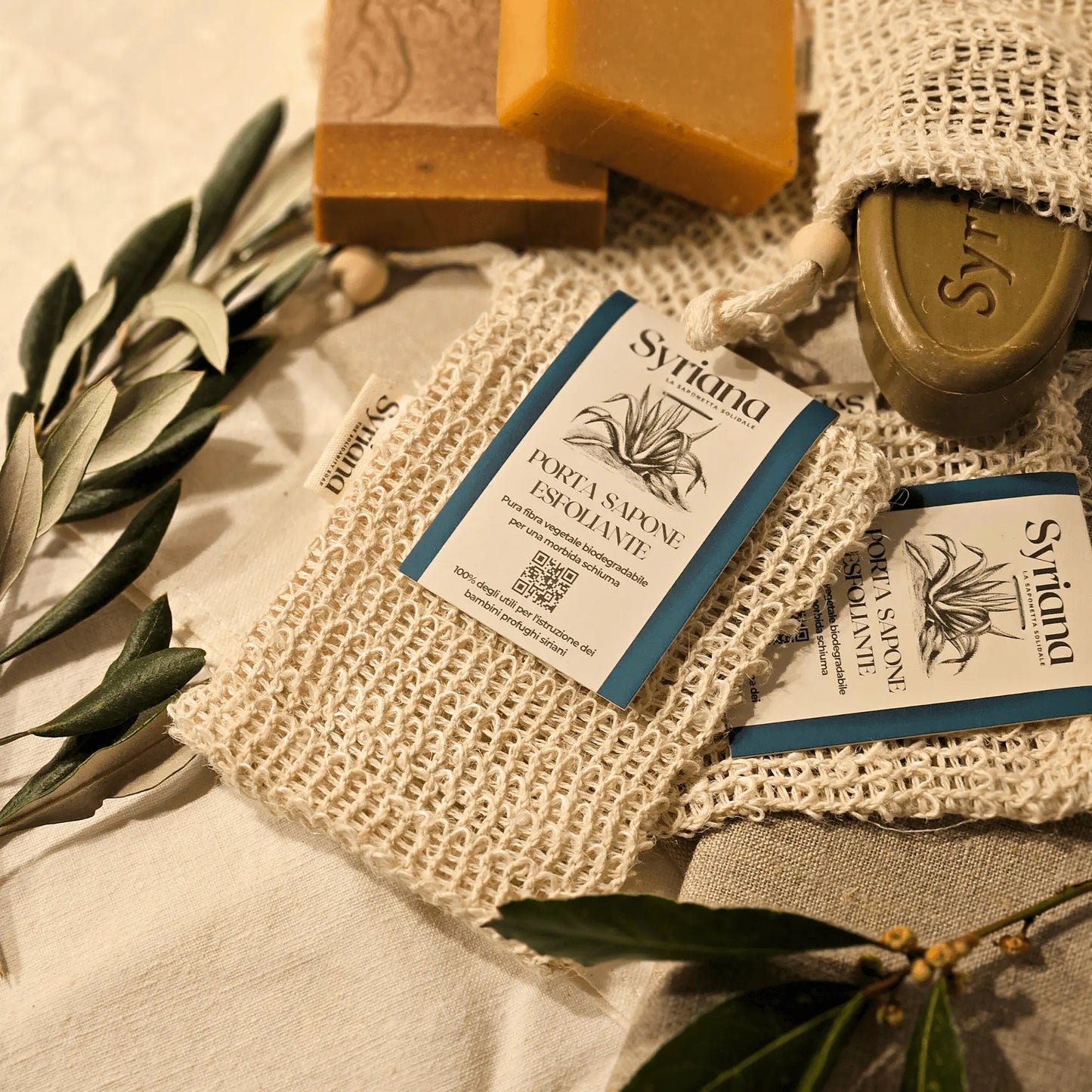 Image de Sachet à savon en sisal naturel biodégradable | Le sens des choses – boutique artisanale de savons et bougies parfumées naturels fabriqués en France