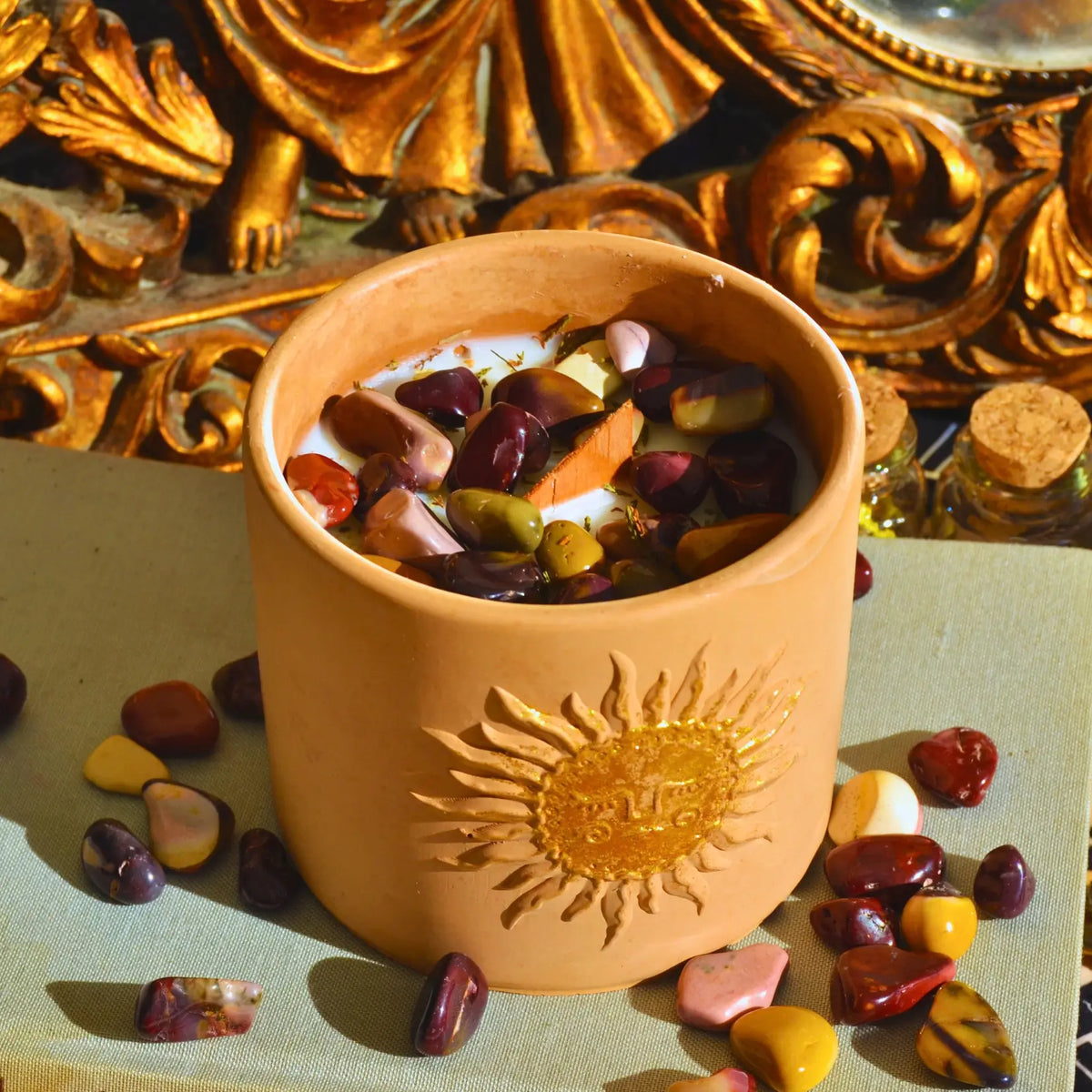 Bougie d'intention Protection · Jaspe mookaite · Sabbat Mabon
