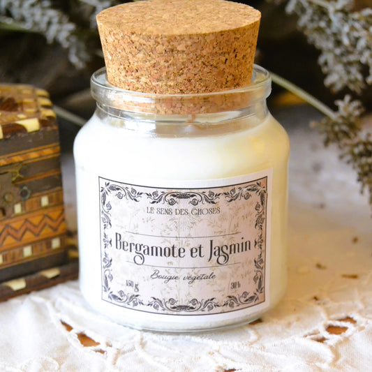Bougie parfumée artisanale à la bergamote et au jasmin – Création artisanale | Le sens des choses – Boutique de bougies parfumées végétales et objets décoratifs écoresponsables