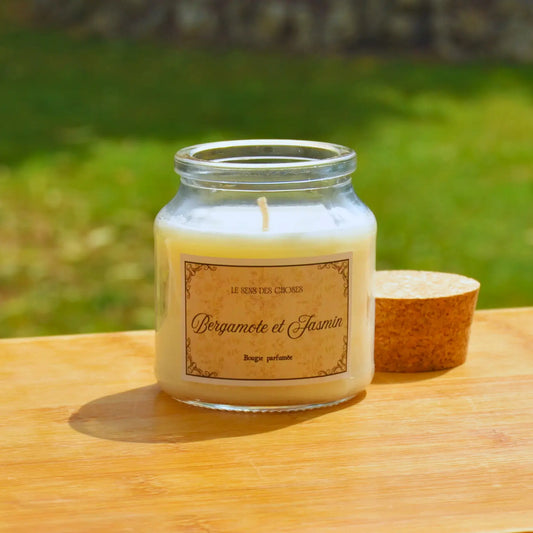 Bougie artisanale parfumée Bergamote et Jasmin | Bougie parfumée naturelle à la cire végétale et parfum de Grasse