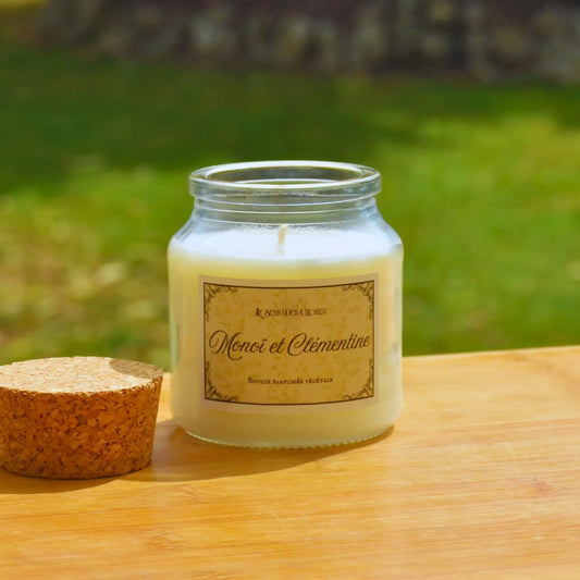 Bougie artisanale parfumée Monoï et Clémentine | Bougie parfumée naturelle à la cire végétale et parfum de Grasse