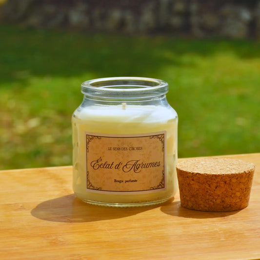 Bougie artisanale parfumée Éclat d’agrumes | Bougie parfumée naturelle à la cire végétale et parfum de Grasse