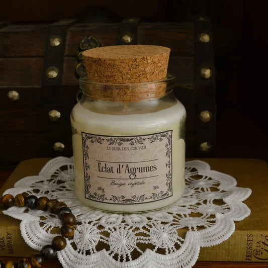 Image de bougie parfumée à l'éclat d'agrumes | Le sens des choses, boutique en ligne de produits artisanaux, naturels et écoresponsables, fabriqués en France ou en Europe : savons artisanaux, bougies parfumées, accessoires zéro déchet.