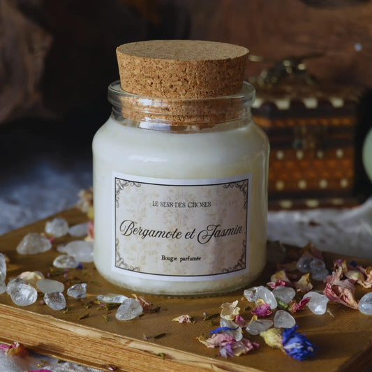 Bougie parfumée artisanale à la bergamote et au jasmin – Création artisanale | Le sens des choses – Boutique de bougies parfumées végétales et objets décoratifs écoresponsables