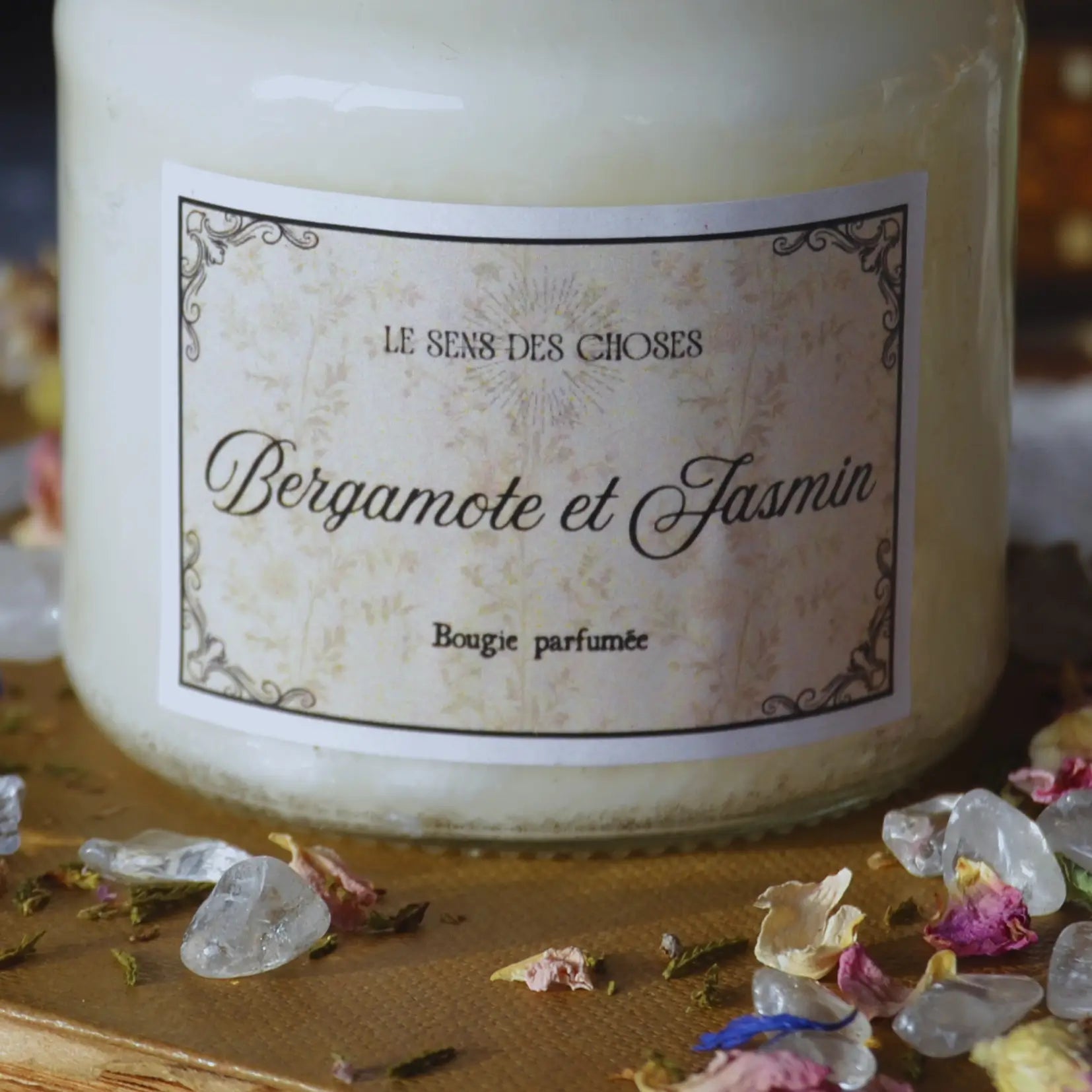 Bougie parfumée artisanale à la bergamote et au jasmin – Création artisanale | Le sens des choses – Boutique de bougies parfumées végétales, décorations et savons