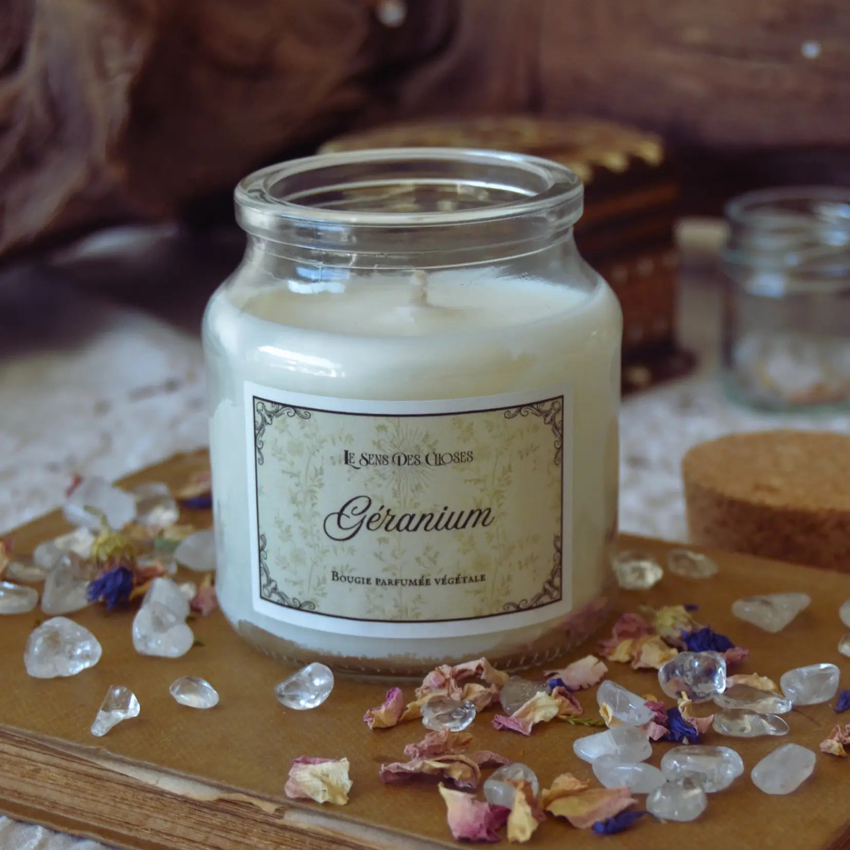 Bougie artisanale parfumée Géranium | Bougie parfumée naturelle à la cire végétale et parfum de Grasse