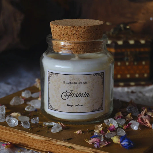 Bougie parfumée artisanale au jasmin – Création artisanale | Le sens des choses – Boutique de bougies parfumées végétales et objets décoratifs écoresponsables