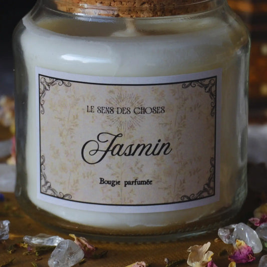Bougie parfumée artisanale au jasmin – Création artisanale | Le sens des choses – Boutique de bougies parfumées végétales et objets décoratifs écoresponsables