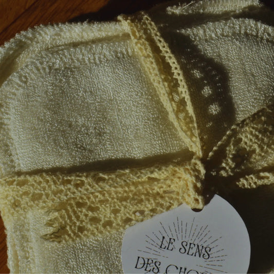 Carrés démaquillants lavables en bambou (5 + 1 offert) – Création artisanale | Le sens des choses – Boutique de bougies parfumées végétales, décorations et savons