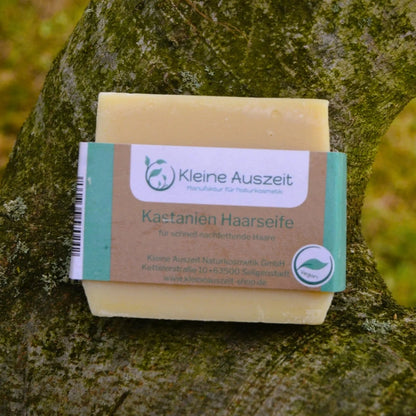 Image de shampooing à la châtaigne — cheveux gras | Le sens des choses, boutique en ligne de produits artisanaux, naturels et écoresponsables, fabriqués en France ou en Europe : savons artisanaux, bougies parfumées, accessoires zéro déchet.