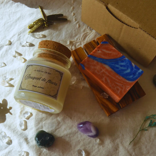 Coffret « Un moment pour soi » — bougie parfumée et savon artisanal – Création artisanale | Le sens des choses – Boutique de bougies parfumées végétales, décorations et savons