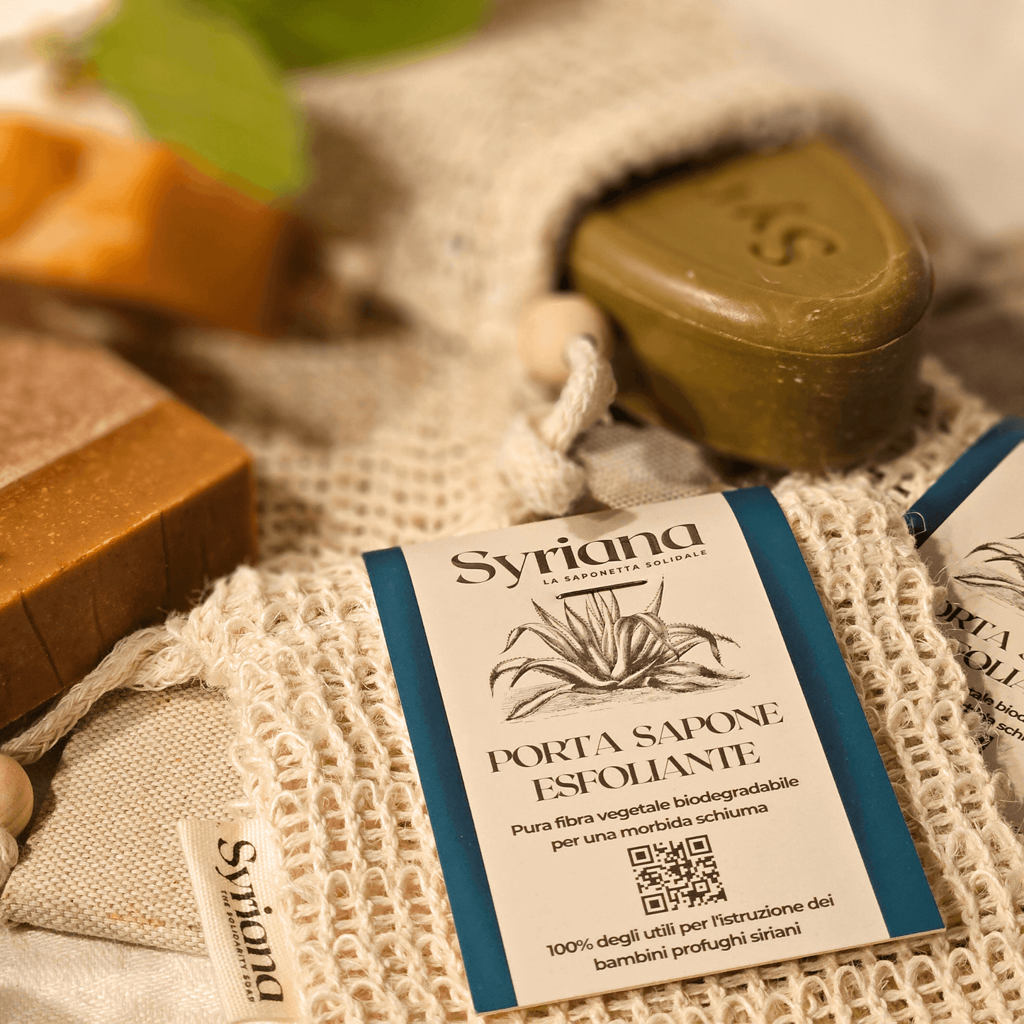 sachet à savon en sisal avec savon d'alep 