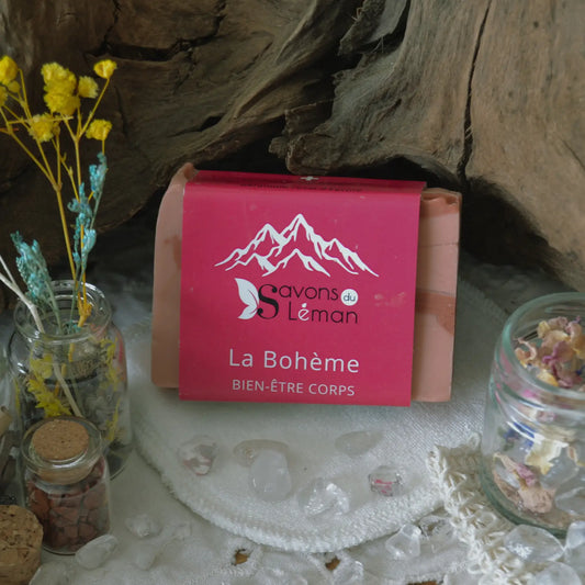 Savon BIO surgras géranium et bergamote « La Bohème » – Création artisanale | Le sens des choses – Boutique de bougies parfumées végétales, décorations et savons