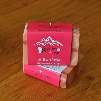 Image de Savon BIO surgras géranium et bergamote « La Bohème » | Le sens des choses – boutique artisanale de bougies parfumées végétales et savons naturels fabriqués en Charente-Maritime